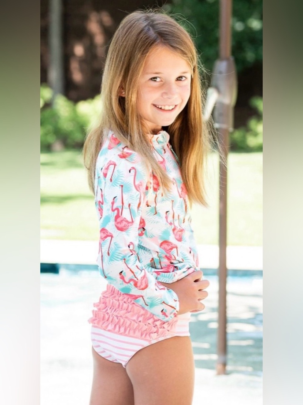 Ruffle Butts Flamingo Rash Guard Swim Set